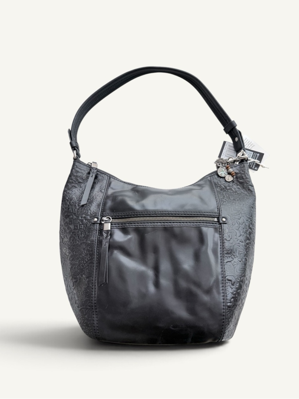 The Sak Sequoia Black Leather Embossed Hobo Bag NWT $199